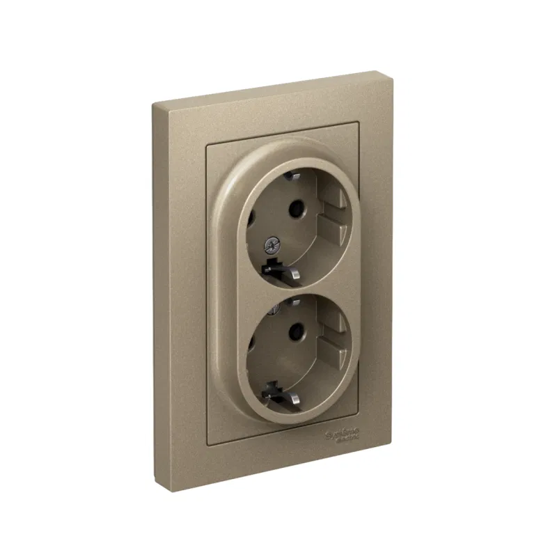 Розетка 2-м СП AtlasDesign 16А IP20 с заземл. в сборе шампань SE ATN000524 Systeme Electric