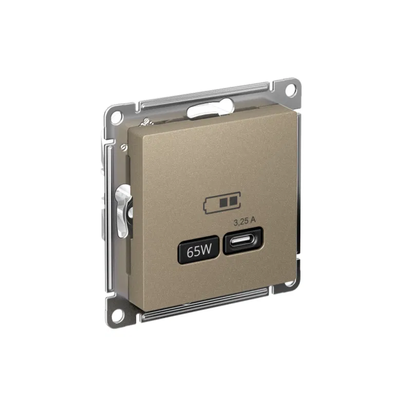 Розетка USB AtlasDesign тип C 65Вт QC PD высокоскор. ЗУ механизм шампань SE ATN000527 Systeme Electric