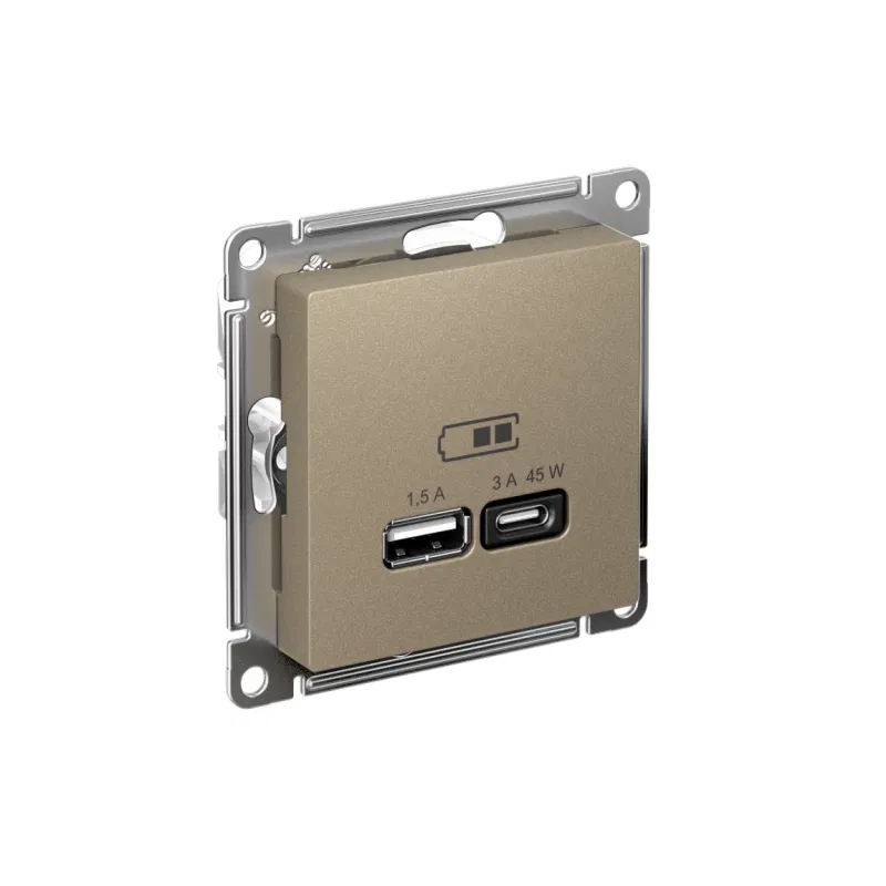 Розетка USB AtlasDesign тип A+C 45Вт QC PD высокоскор. ЗУ механизм шампань SE ATN000529 Systeme Electric