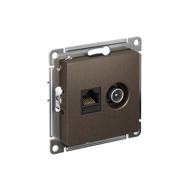 Розетка компьютерная + телевизионная 2-м СП AtlasDesign RJ45 кат.5E + TV механизм мокко SE ATN000689 Systeme Electric