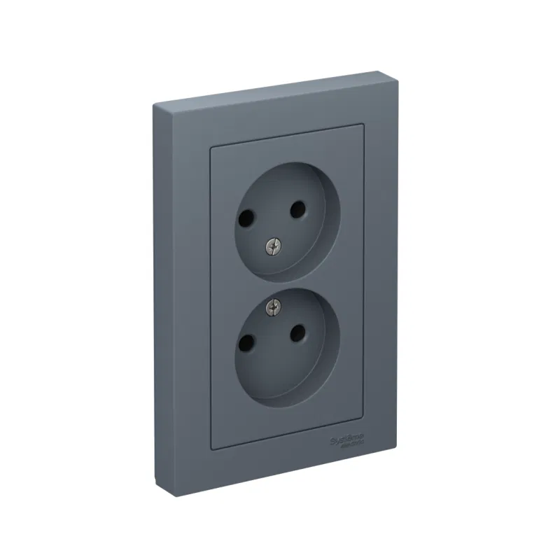 Розетка 2-м СП AtlasDesign 16А IP20 без заземл. в сборе грифель SE ATN000720 Systeme Electric