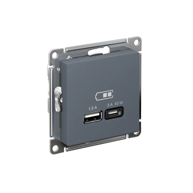 Розетка USB AtlasDesign тип A+C 45Вт QC PD высокоскор. ЗУ механизм грифель SE ATN000729 Systeme Electric