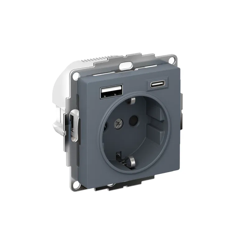 Розетка AtlasDesign 16А с 2-мя заряд. устройствами USB тип A+C 5В/2.4А 2х5В/1.2А механизм грифель SE ATN000732 Systeme Electric