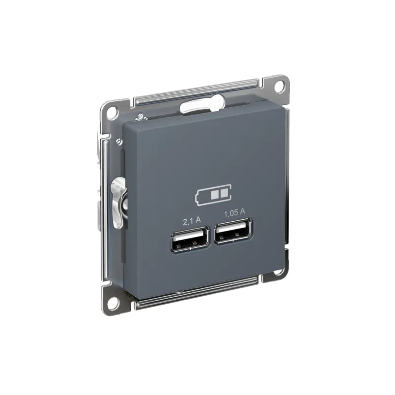 Розетка USB AtlasDesign тип A+A 5В 1х2.1А 2х1.05А механизм грифель SE ATN000733 Systeme Electric