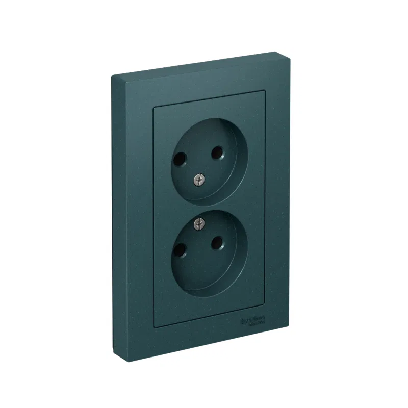 Розетка 2-м СП AtlasDesign 16А IP20 без заземл. в сборе изумруд SE ATN000820 Systeme Electric
