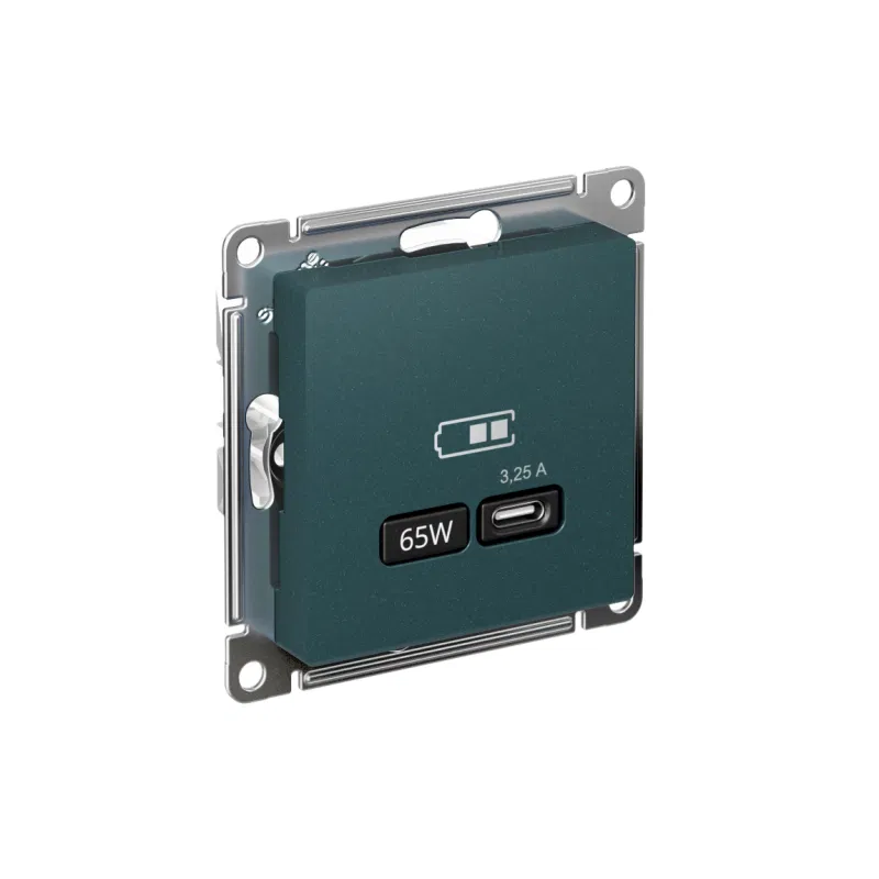 Розетка USB AtlasDesign тип C 65Вт QC PD высокоскор. ЗУ механизм изумруд SE ATN000827 Systeme Electric