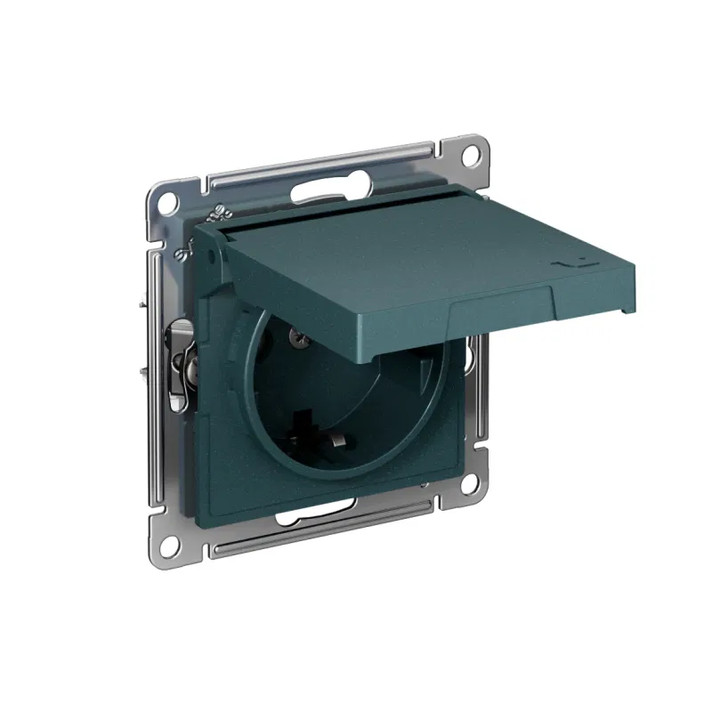 Розетка AtlasDesign 16А IP20 с заземл. защ. шторки с крышкой быстрозажим. клем. механизм изумруд SE ATN000846S Systeme Electric