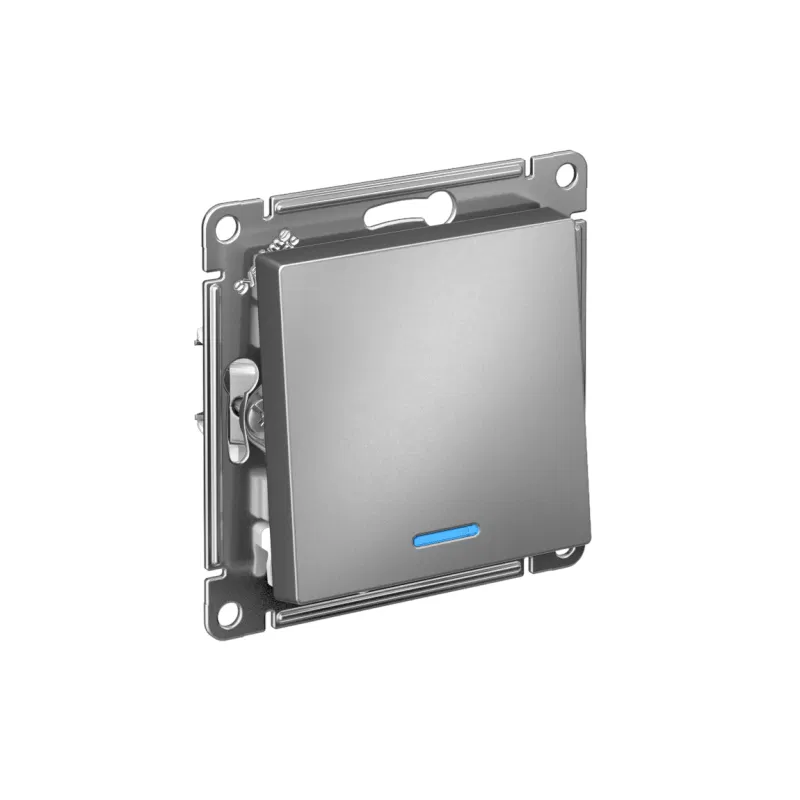 Выключатель 1-кл. СП AtlasDesign 10А IP20 (сх. 1а) 10AX с подсветкой механизм сталь SE ATN000913 Systeme Electric