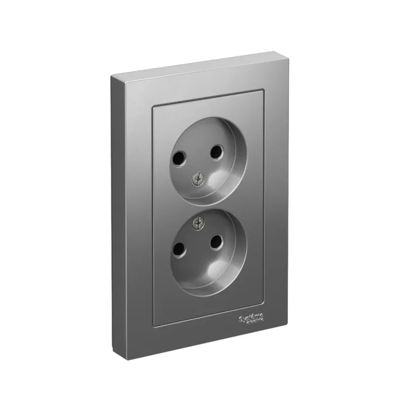 Розетка 2-м СП AtlasDesign 16А IP20 без заземл. в сборе сталь SE ATN000920 Systeme Electric