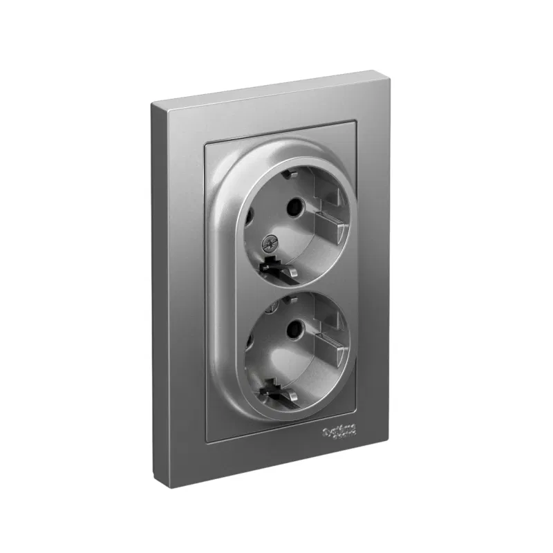 Розетка 2-м СП AtlasDesign 16А IP20 с заземл. в сборе сталь SE ATN000924 Systeme Electric