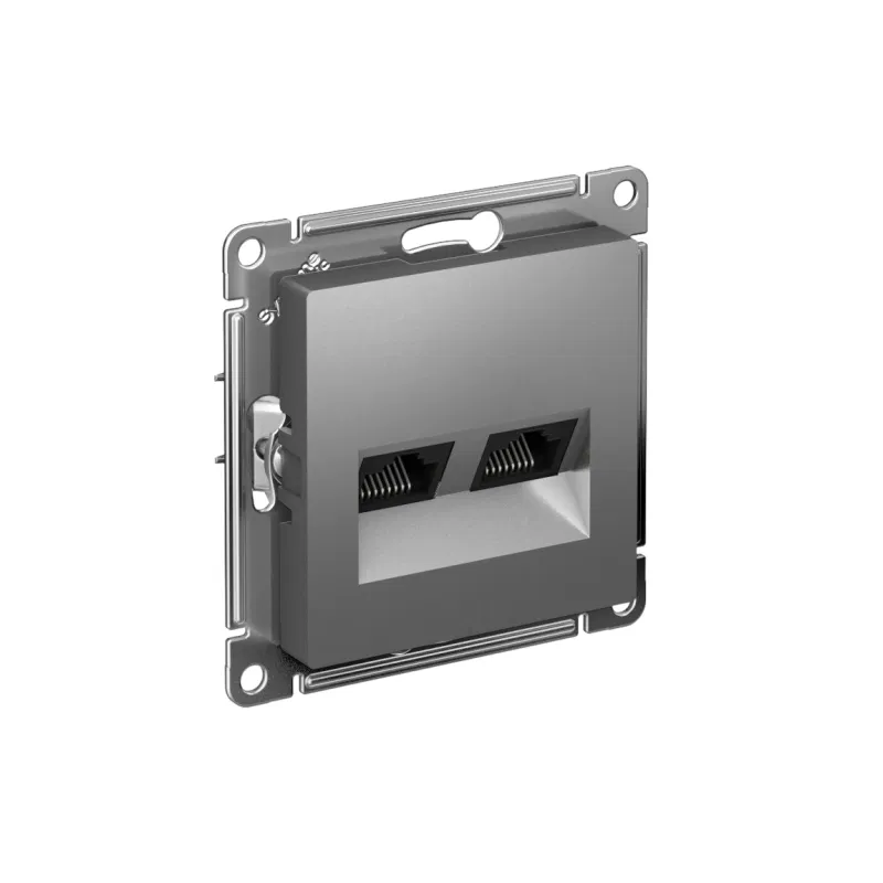 Розетка компьютерная 2-м AtlasDesign RJ45+RJ45 кат.6A механизм сталь SE ATN000988 Systeme Electric