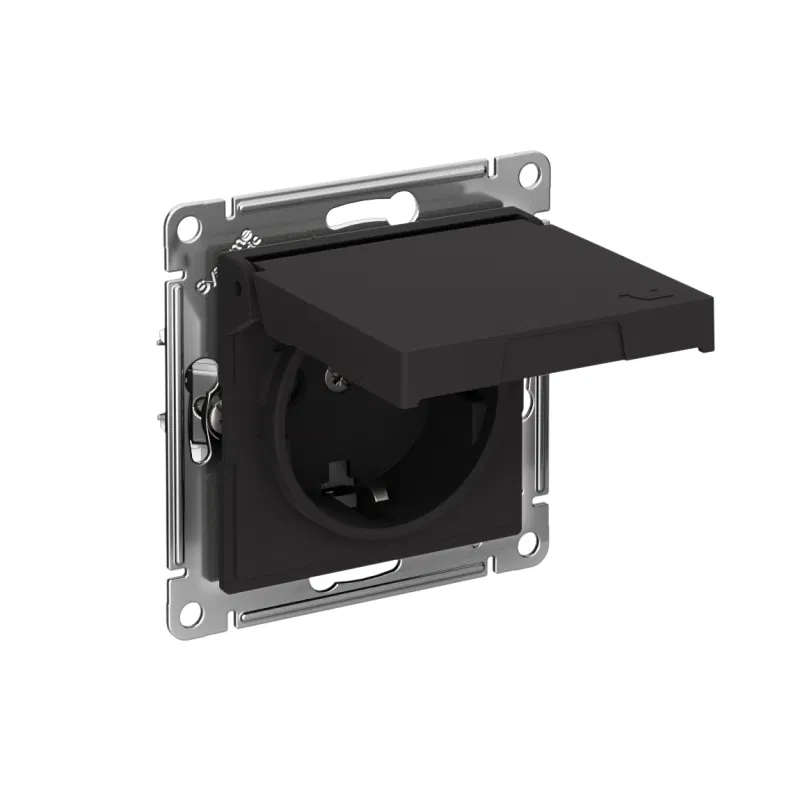 Розетка AtlasDesign 16А IP20 с заземл. защ. шторки с крышкой быстрозажим. клем. механизм карбон SE ATN001046S Systeme Electric