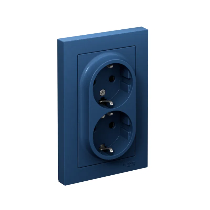 Розетка 2-м. AtlasDesign 16А с заземл. со шторками в сборе аквамарин SE ATN001126 Systeme Electric