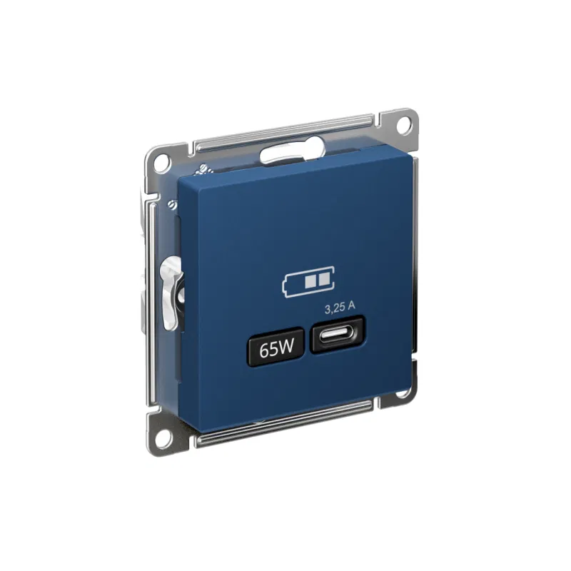 Розетка USB AtlasDesign тип C 65Вт высокоскор. ЗУ QC PD механизм аквамарин SE ATN001127 Systeme Electric