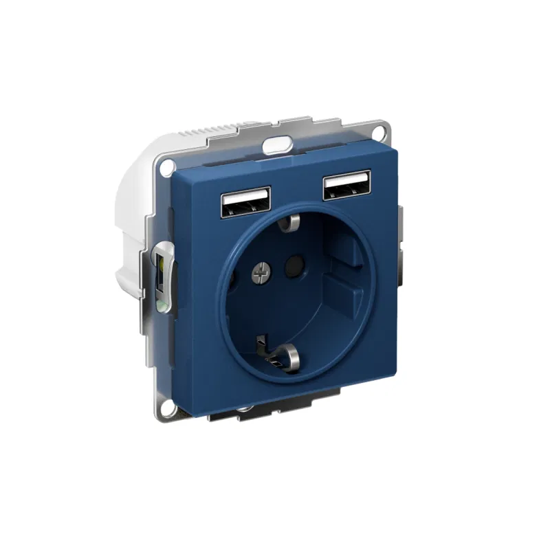 Розетка AtlasDesign 16А с 2-мя заряд. устройствами USB тип A+A 5В/2.4А 2х5В/1.2А механизм аквамарин SE ATN001130 Systeme Electric