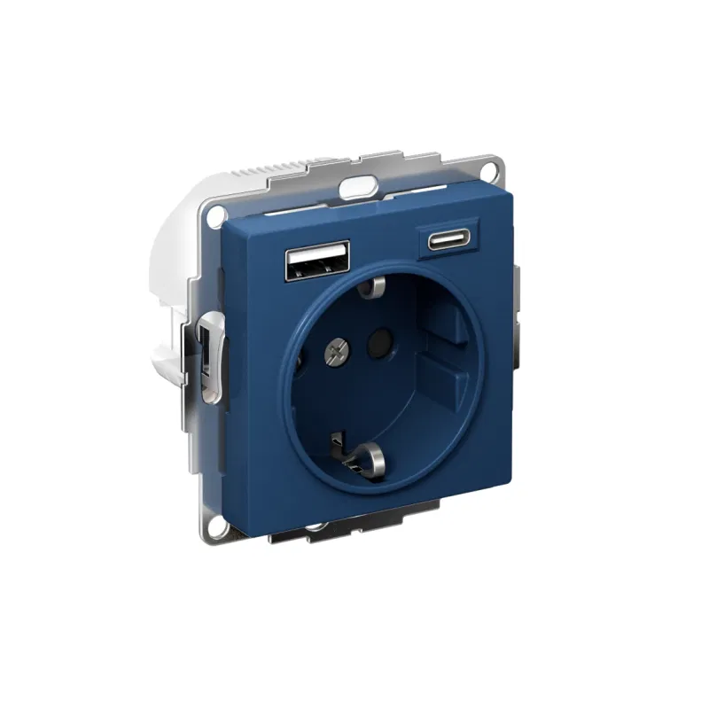 Розетка AtlasDesign 16А с 2-мя заряд. устройствами USB тип A+C 5В/2.4А/3.0А 2х5В/1.5А механизм аквамарин SE ATN001132 Systeme Electric
