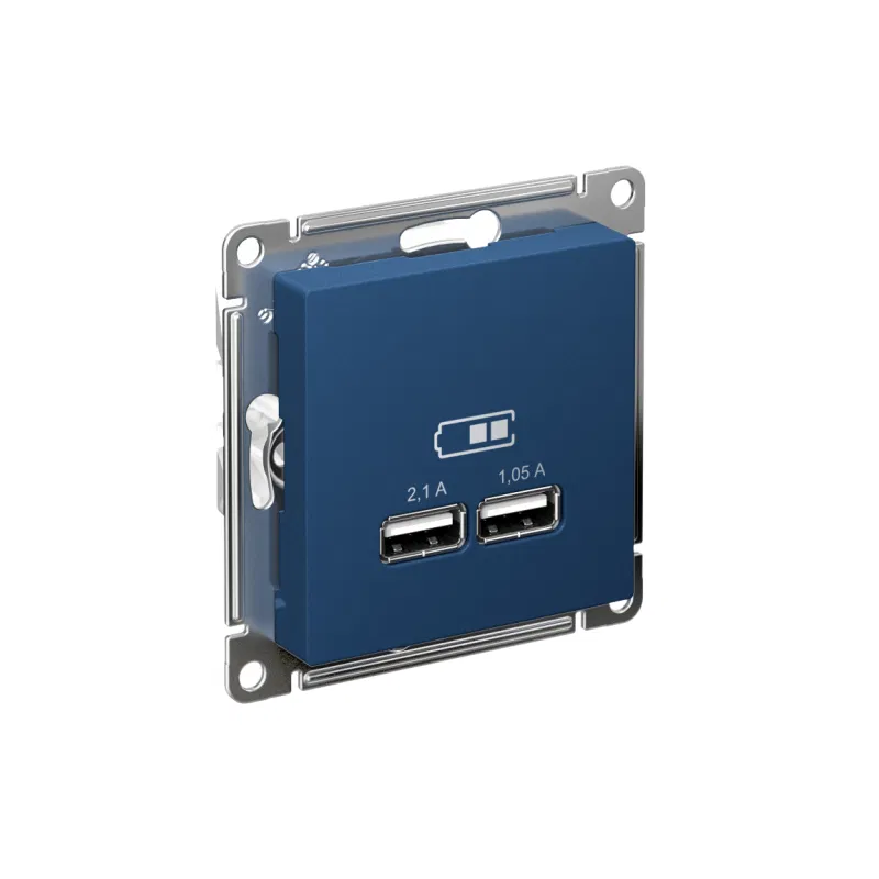 Розетка USB AtlasDesign тип A+A 5В/2.1А 2х5В/1.05А механизм аквамарин SE ATN001133 Systeme Electric