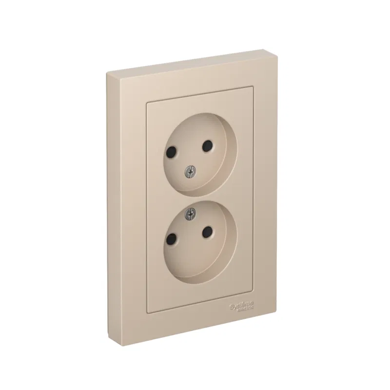 Розетка 2-м. AtlasDesign 16А без заземл. со шторками в сборе песочн. SE ATN001222 Systeme Electric
