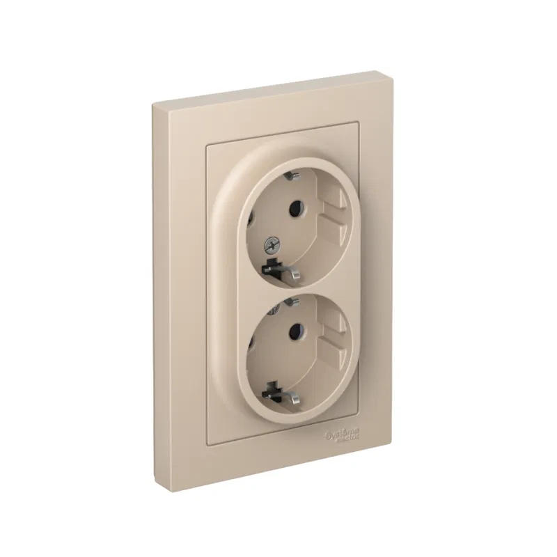 Розетка 2-м. AtlasDesign 16А с заземл. со шторками в сборе песочн. SE ATN001226 Systeme Electric
