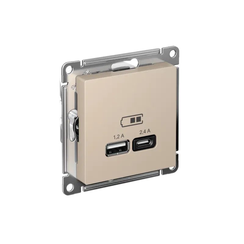Розетка USB AtlasDesign тип A+C 5В/2.4А 2х5В/1.2А механизм песочн. SE ATN001239 Systeme Electric