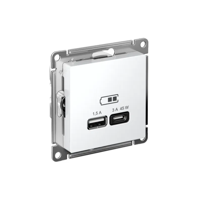 Розетка USB AtlasDesign тип A+C 45Вт высокоскор. ЗУ QC PD механизм лотос SE ATN001329 Systeme Electric