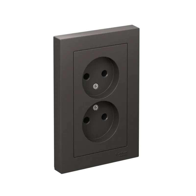 Розетка двойная AtlasDesign без заземл.16А в сборе базальт SE ATN001420 Systeme Electric