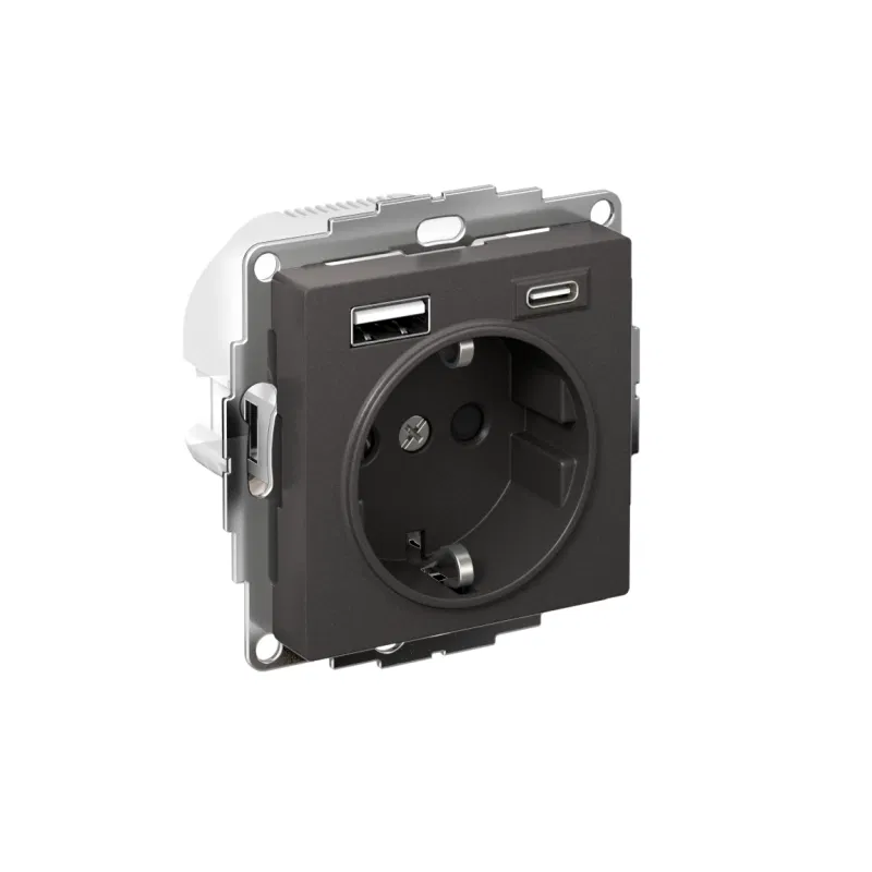 Розетка AtlasDesign 16А с 2-мя заряд. устройствами USB тип A+C 5В/2.4А/3.0А 2х5В/1.5А механизм базальт SE ATN001432 Systeme Electric