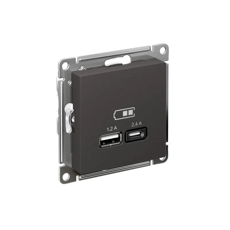 Розетка USB AtlasDesign тип A+C 5В/2.4А 2х5В/1.2А механизм базальт SE ATN001439 Systeme Electric