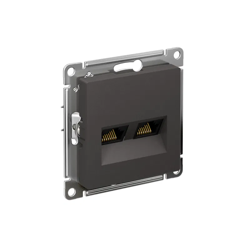 Розетка компьютерная 2-м AtlasDesign RJ45+RJ45 кат.5E механизм базальт SE ATN001485 Systeme Electric