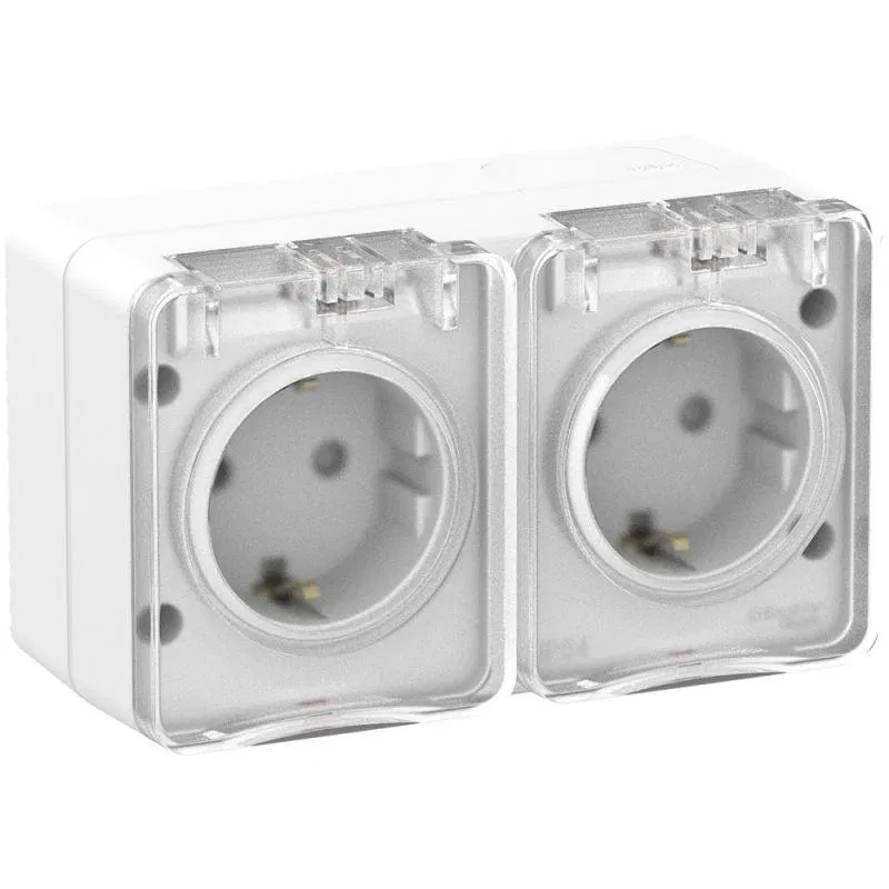 Розетка 2-м ОП AtlasDesign PROFI 16А IP54 заземл. защ. шторки бел. SE ATN540126 Systeme Electric