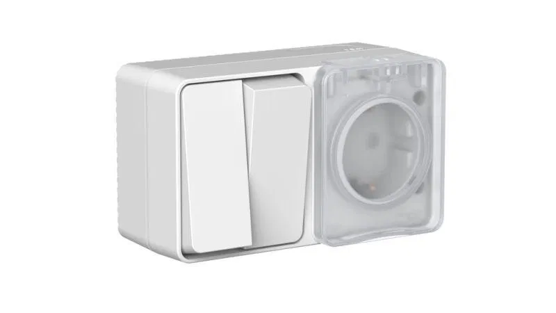 Блок ОП AtlasDesign PROFI IP54 (розетка 1-м 16А заземл. защ. шторки + 2-кл. выключатель 10А) сер. SE ATN543074 Systeme Electric
