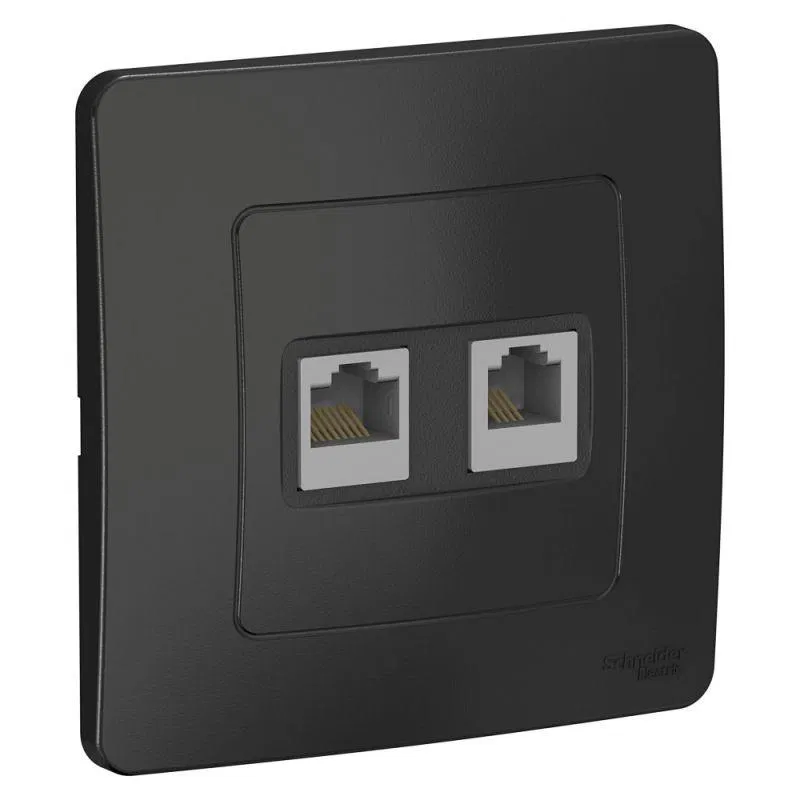 Розетка компьютерная + телефонная 2-м СП Blanca RJ45 кат.5E + RJ11 антрацит SE BLNIS045116 Systeme Electric