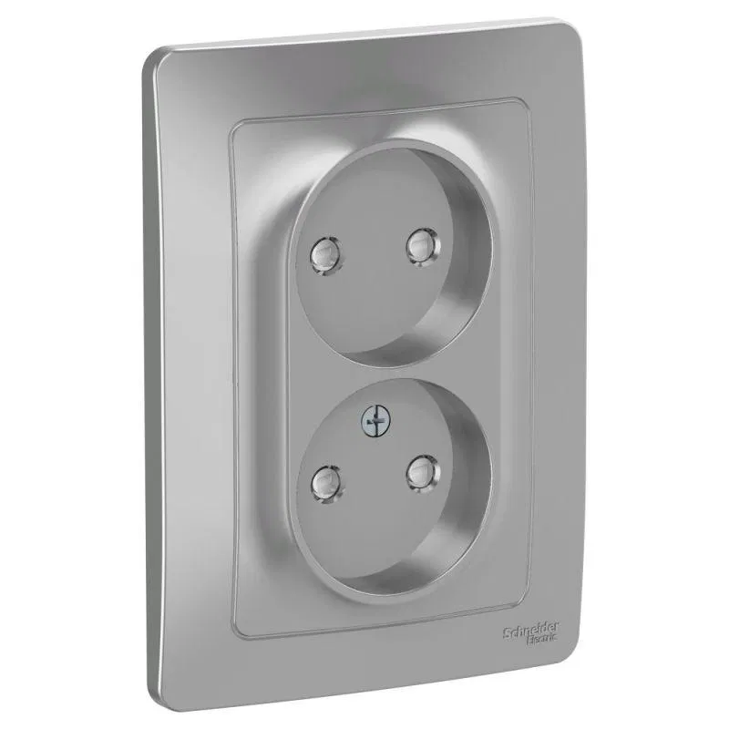 Розетка 2-м СП Blanca 16А IP20 250В без заземл. защ. шторки алюм. SE BLNRS000123 Systeme Electric