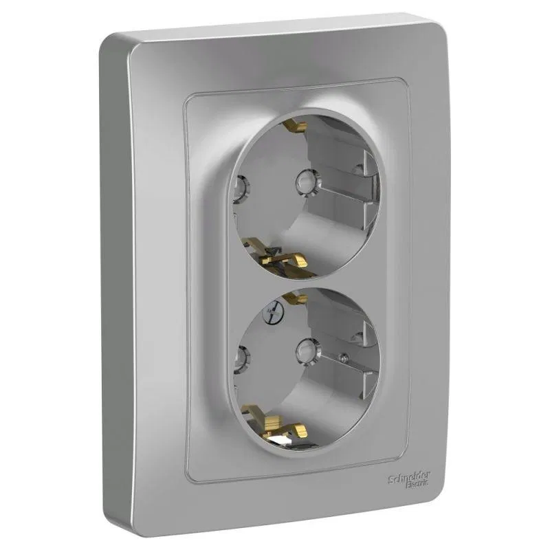 Розетка 2-м СП Blanca 16А IP20 250В с заземл. защ. шторки алюм. SE BLNRS001123 Systeme Electric