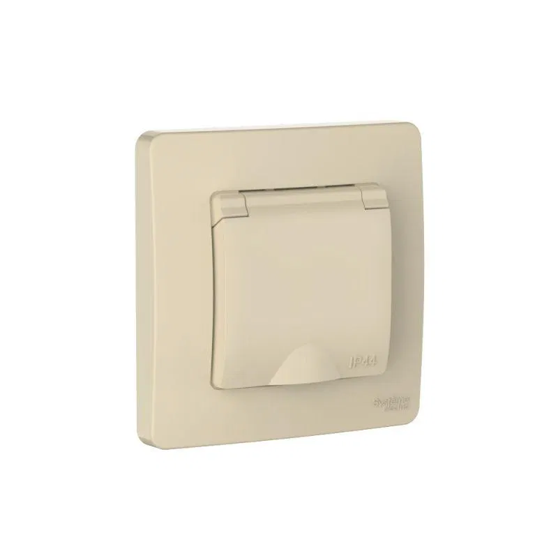 Розетка 1-м СП Blanca 16А IP44 250В с заземл. защ. шторки с крышкой беж. SE BLNRS441117 Systeme Electric