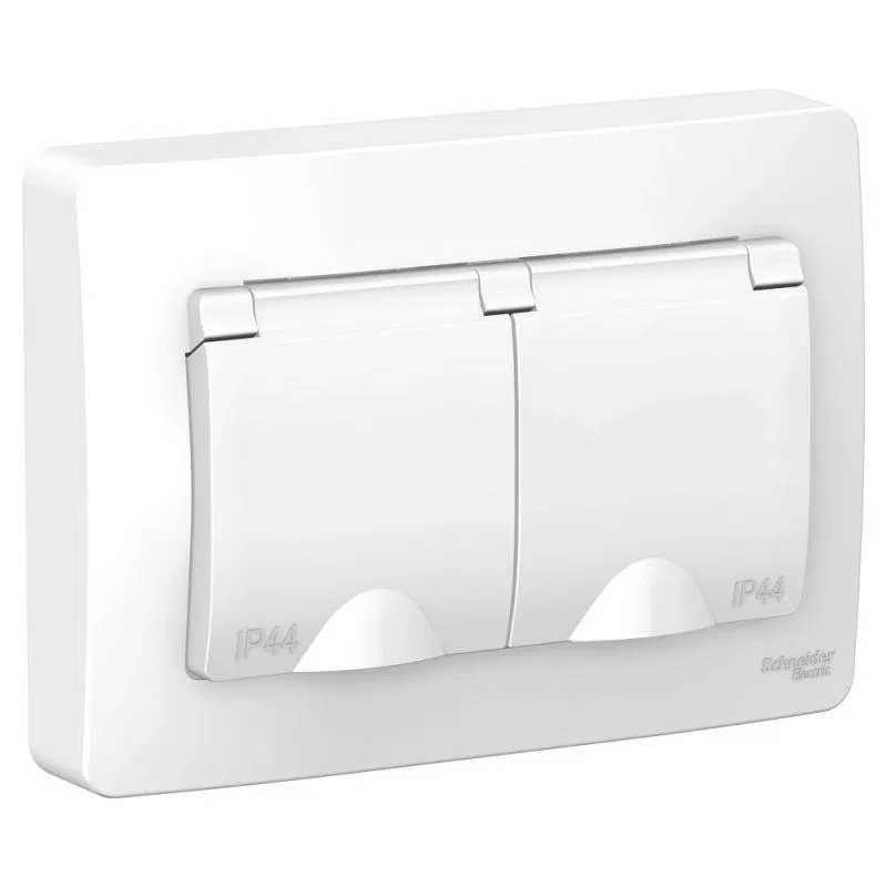 Розетка 2-м СП Blanca 16А IP44 250В с заземл. защ. шторки с крышкой бел. SE BLNRS441121 Systeme Electric