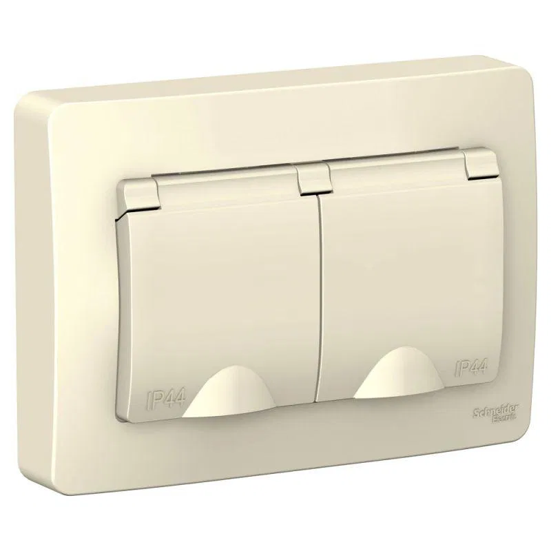 Розетка 2-м СП Blanca 16А IP44 250В с заземл. защ. шторки с крышкой молоч. SE BLNRS441122 Systeme Electric