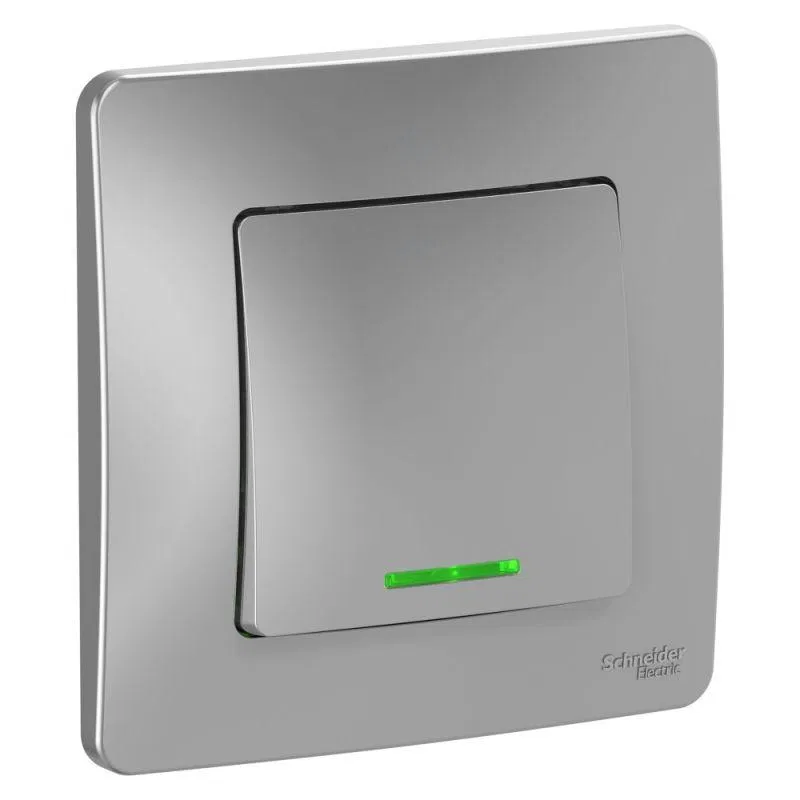 Выключатель 1-кл. СП Blanca 10А IP20 (сх. 1) 250В с подсветкой алюм. SE BLNVS010113 Systeme Electric