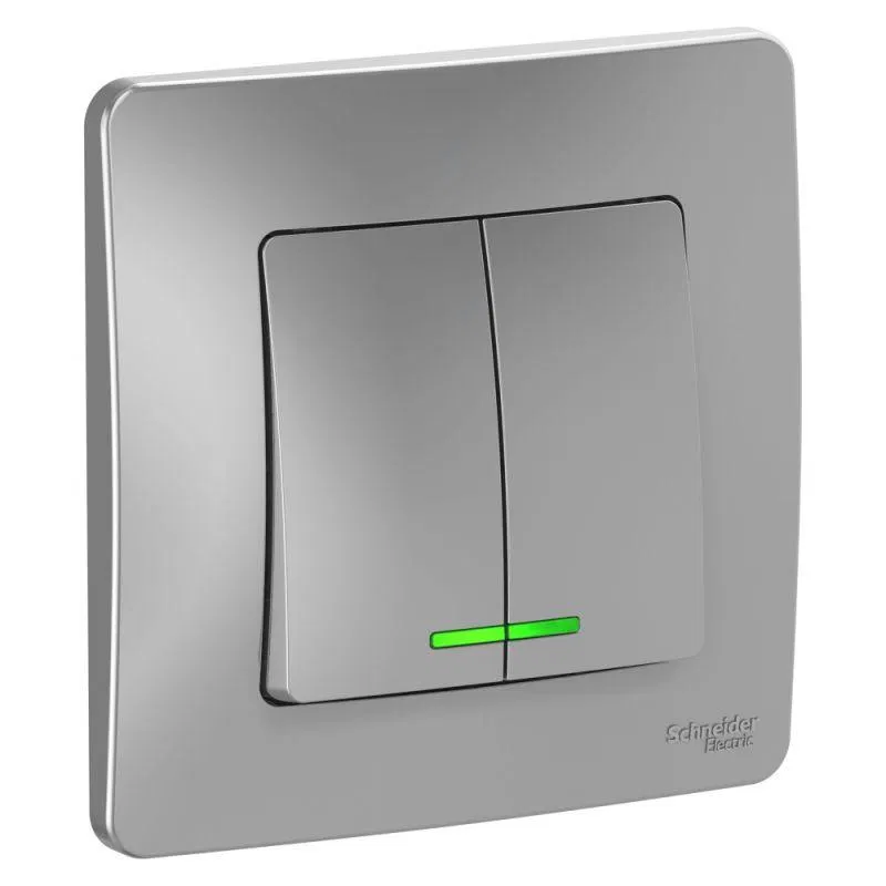 Выключатель 2-кл. СП Blanca 10А IP20 (сх. 5) 250В с подсветкой алюм. SE BLNVS010513 Systeme Electric