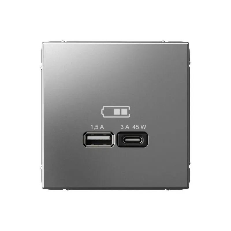 Розетка USB ArtGallery тип A+C 45Вт QC PD высокоскор. ЗУ механизм сталь SE GAL000929 Systeme Electric