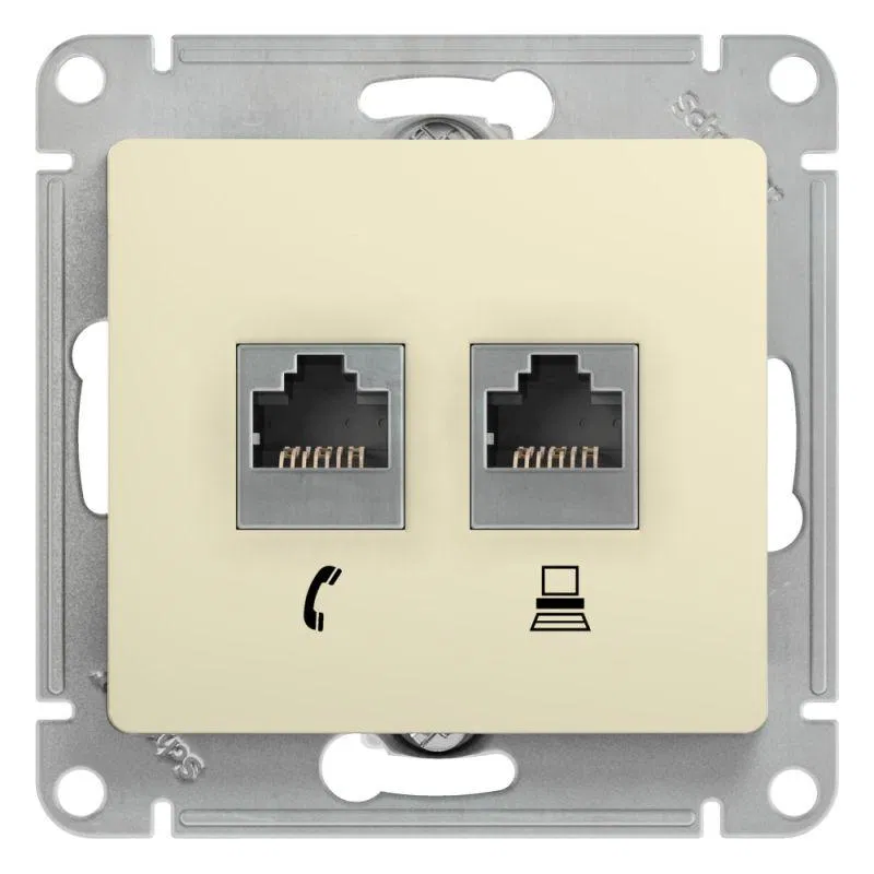 Розетка компьютерная + телефонная 2-м СП Glossa RJ45 + RJ11 кат.5E механизм беж. SE GSL000285 Systeme Electric