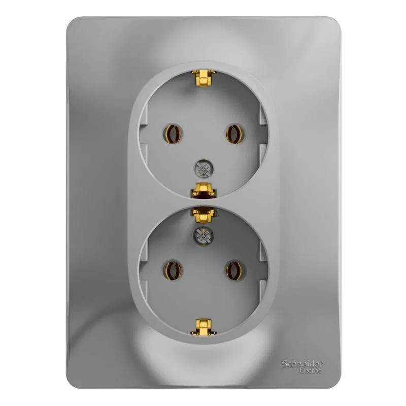 Розетка 2-м СП Glossa 16А IP20 с заземл. в сборе алюм. SE GSL000324 Systeme Electric