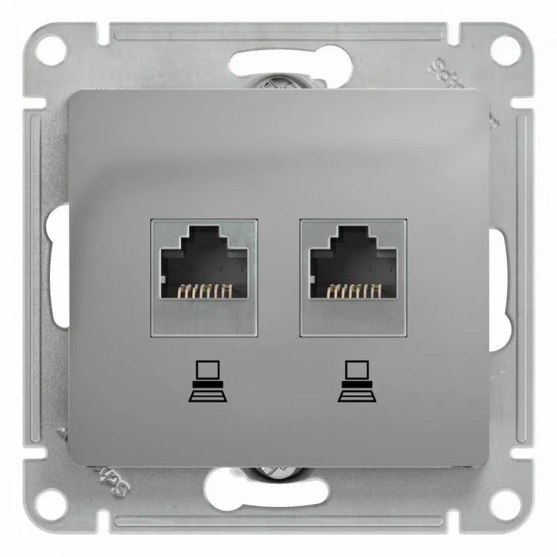 Розетка компьютерная 2-м Glossa RJ45 кат.5E механизм алюм. SE GSL000385KK Systeme Electric