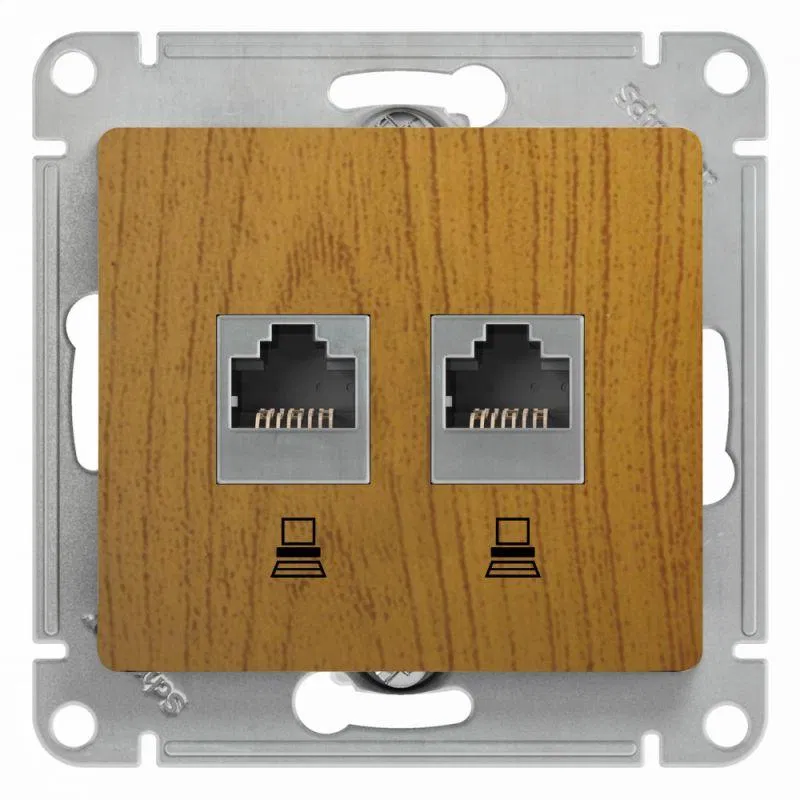 Розетка компьютерная 2-м Glossa RJ45 кат.5E механизм дерево дуб SE GSL000585KK Systeme Electric