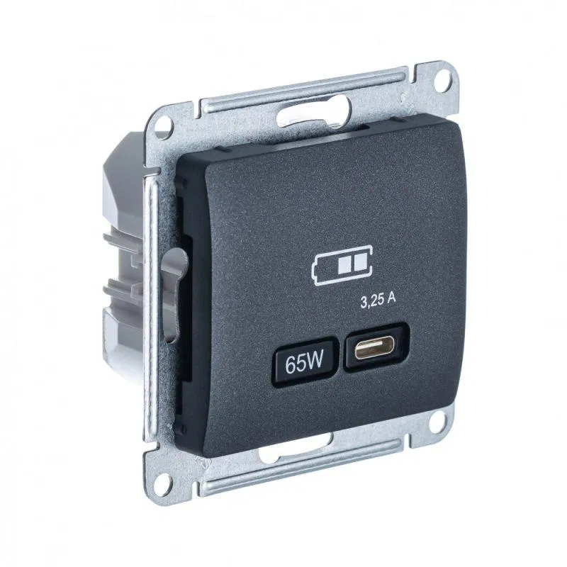 Розетка USB Glossa тип C 65Вт QC PD высокоскор. ЗУ механизм антрацит SE GSL000727 Systeme Electric