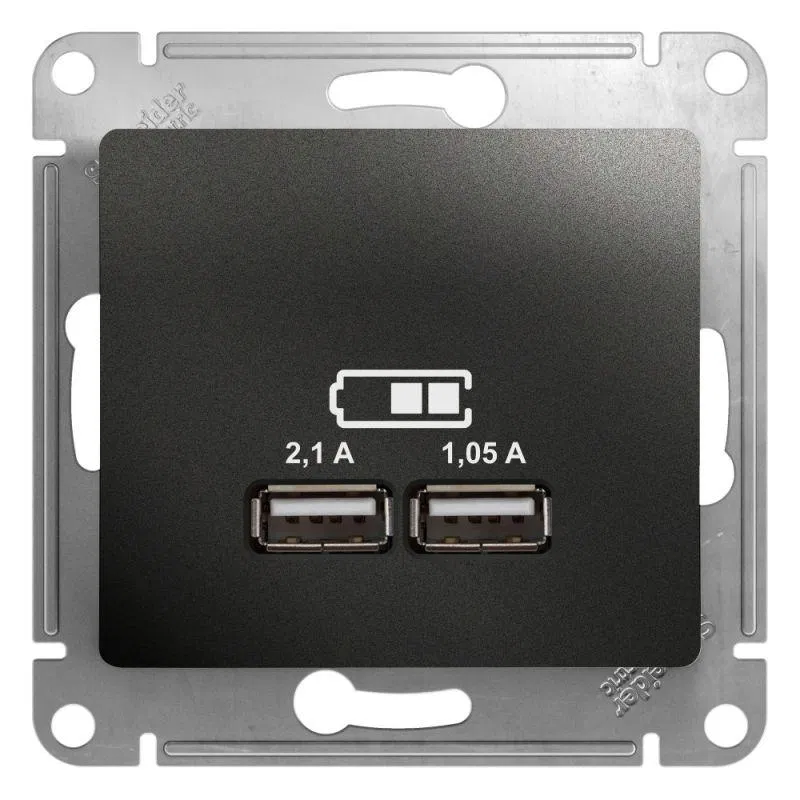 Розетка USB 2-м СП Glossa тип A+A 5В/2100мА 2х5В/1050мА механизм антрацит SE GSL000733 Systeme Electric