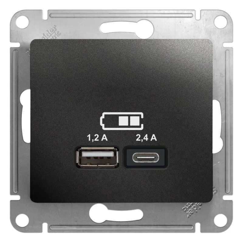 Розетка USB Glossa тип A+C 5В/2.4А 2х5В/1.2А механизм антрацит SE GSL000739 Systeme Electric