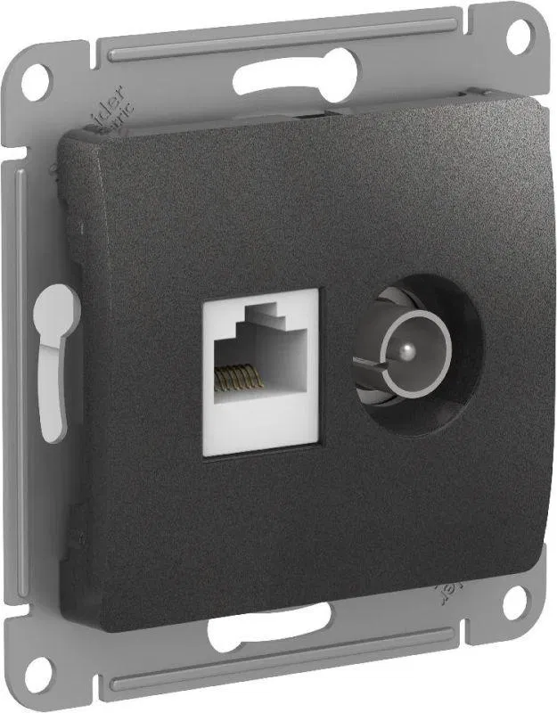 Розетка компьютерная + телевизионная 2-м Glossa RJ45 кат.5E + TV механизм антрацит SE GSL000789 Systeme Electric