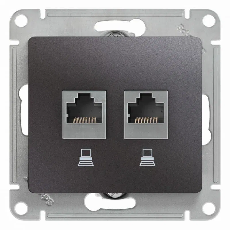 Розетка компьютерная 2-м Glossa RJ45 кат.5E механизм графит SE GSL001385KK Systeme Electric