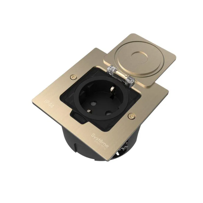 Лючок MultiDesk MDK21 с розеткой 2P+E 16А 250В IP44 с монтажной коробкой для стены фальшпола стола никель SE MDK21102NA Systeme Electric
